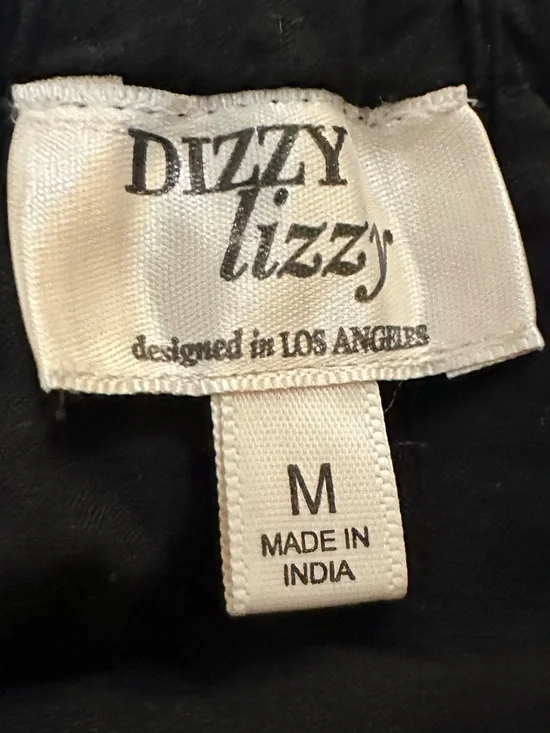 Dizzy Lizzy Sz M Lined Black Puff Sleeve Smocked Cotton Midi Dress w/ Ruffle Hem - Picture 5 of 8